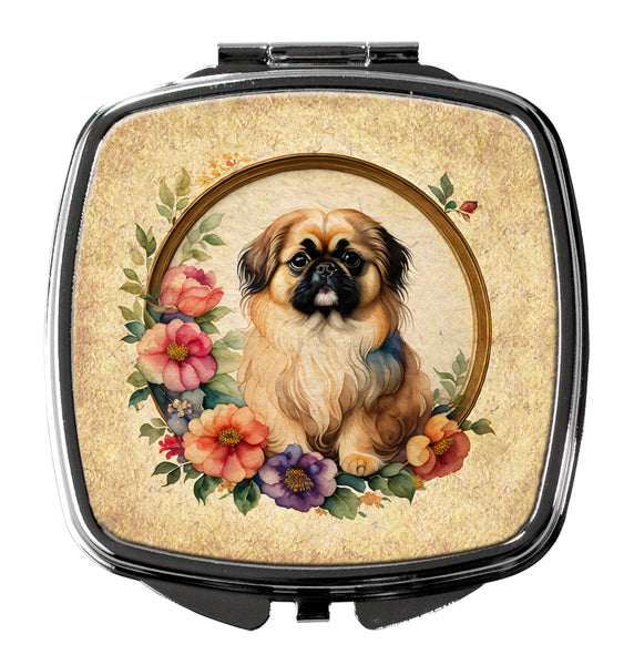 Buy this Pekingese and Flowers Compact Mirror