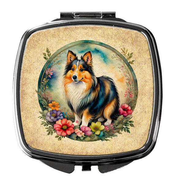 Buy this Sheltie and Flowers Compact Mirror