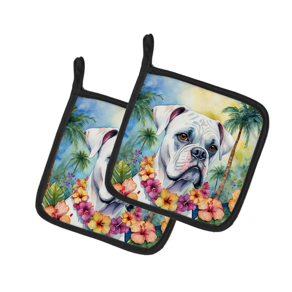 Buy this White Boxer Luau Pair of Pot Holders