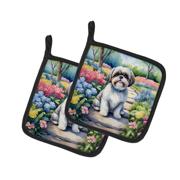 Buy this Shih Tzu Spring Path Pair of Pot Holders