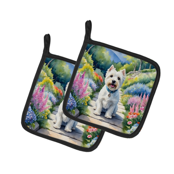 Buy this Westie Spring Path Pair of Pot Holders