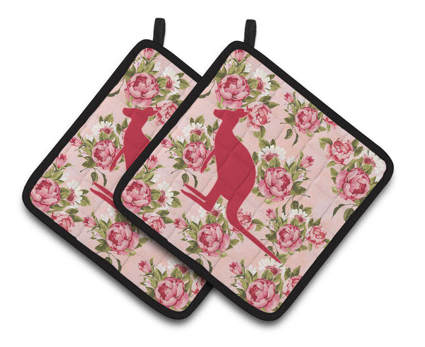 Kangaroo Shabby Chic Pink Roses   Pair of Pot Holders BB1008-RS-PK-PTHD - the-store.com