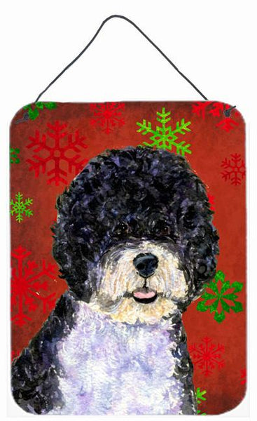 Portuguese Water Dog Red Snowflakes Holiday Christmas Wall Door Hanging Prints by Caroline's Treasures