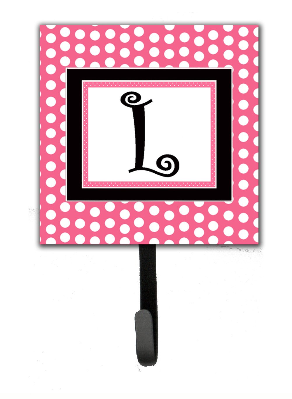 Letter+L+Initial+Monogram+-+Pink+Black+Polka+Dots+Leash+Holder+or+Key+Hook+by+Caroline's+Treasures