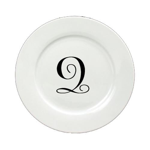 Letter Q Initial Monogram Script Ceramic White Dinner Plate CJ1057-Q-DPW-11 by Caroline's Treasures
