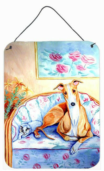 Whippet waiting on Mom Aluminium Metal Wall or Door Hanging Prints by Caroline's Treasures