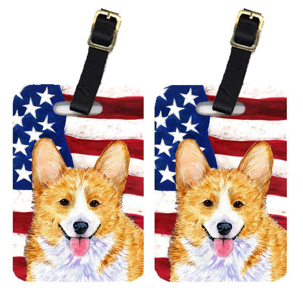 Pair of USA American Flag with Corgi Luggage Tags SS4048BT by Caroline's Treasures