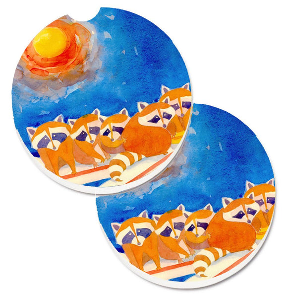 Raccoons on the railing Set of 2 Cup Holder Car Coasters 6009CARC by Caroline's Treasures