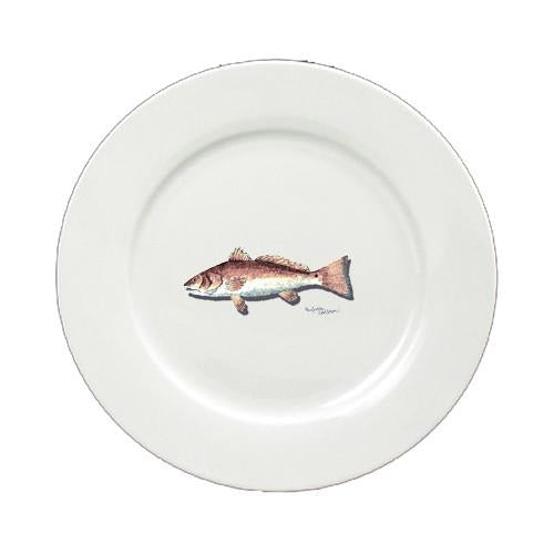 Red Fish Round Ceramic White Salad Plate 8489-DPW by Caroline's Treasures