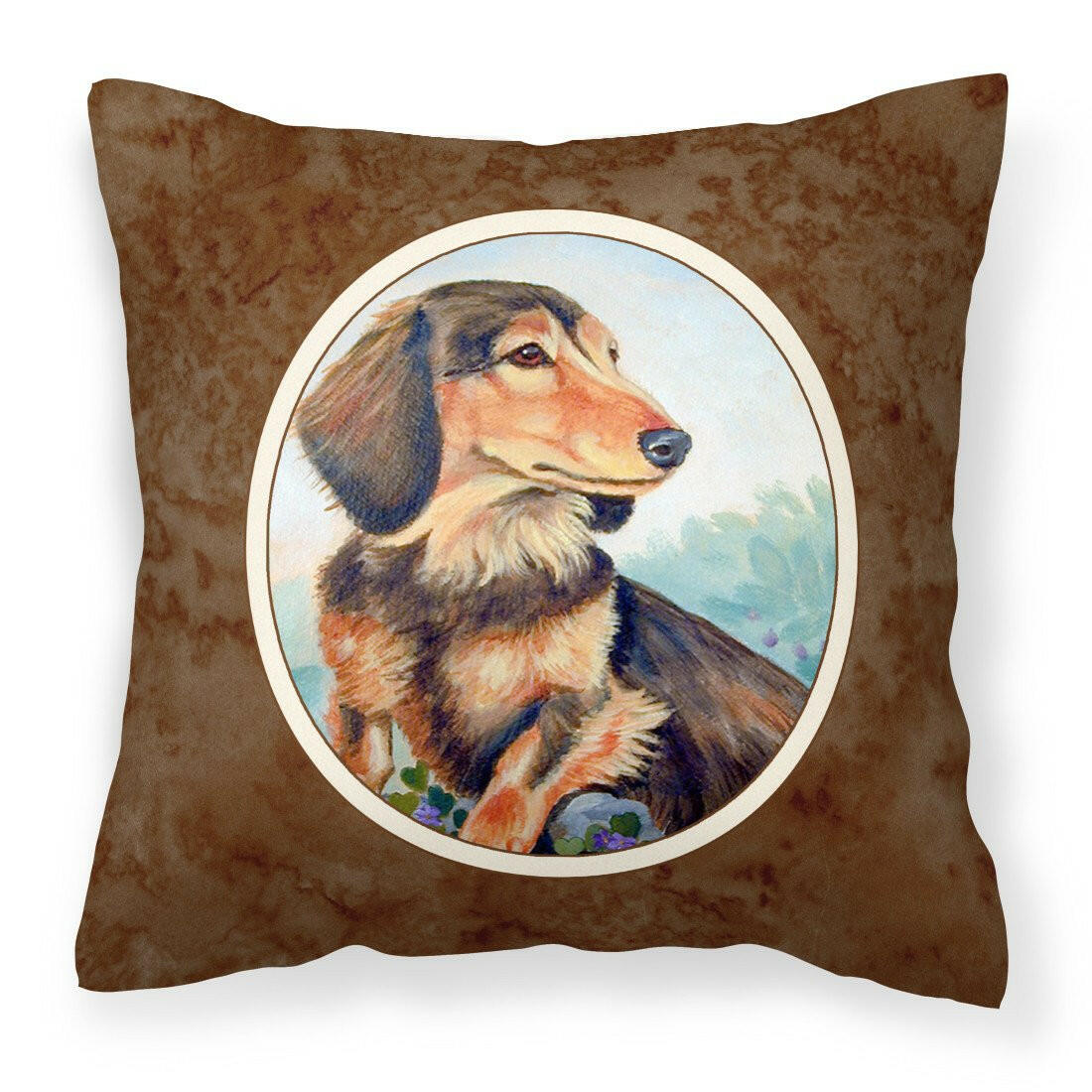 Long Hair Chocolate and Cream Dachshund Fabric Decorative Pillow 7023PW1414