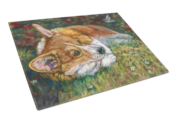 Corgi Pastel Hummingbird Glass Cutting Board Large 7326LCB by Caroline's Treasures