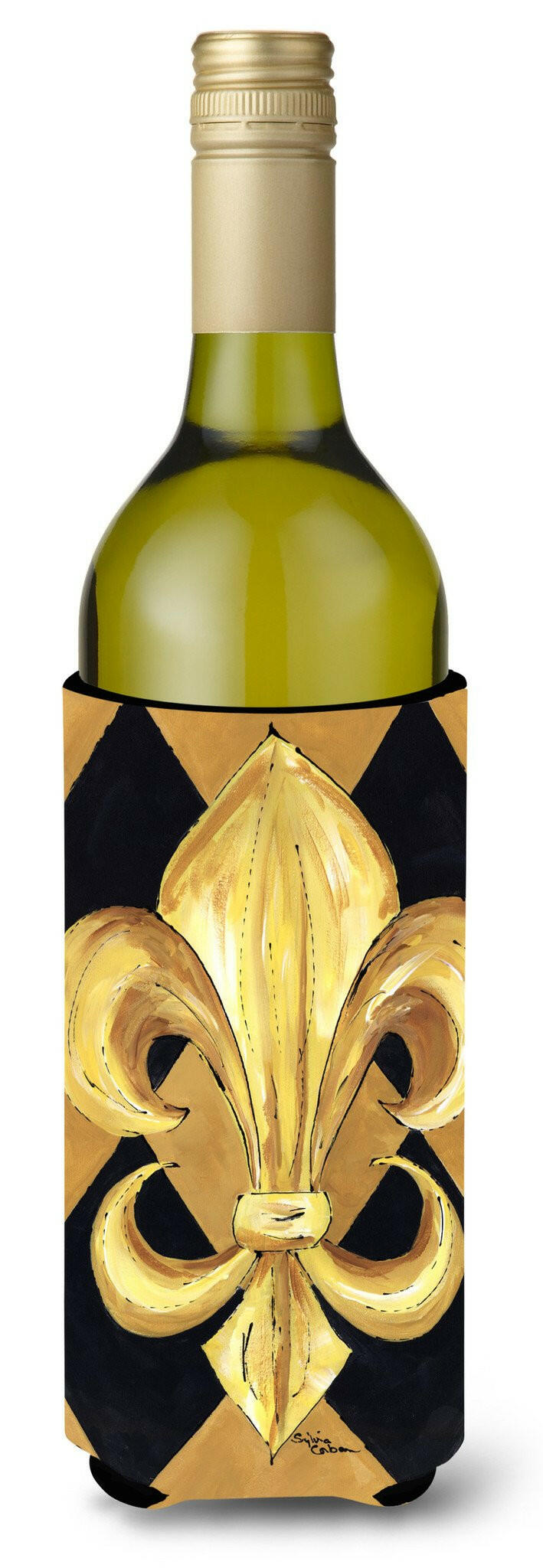 Wine Bottle Insulator - Black & Gold Fleur de lis – The Velvet Monkey