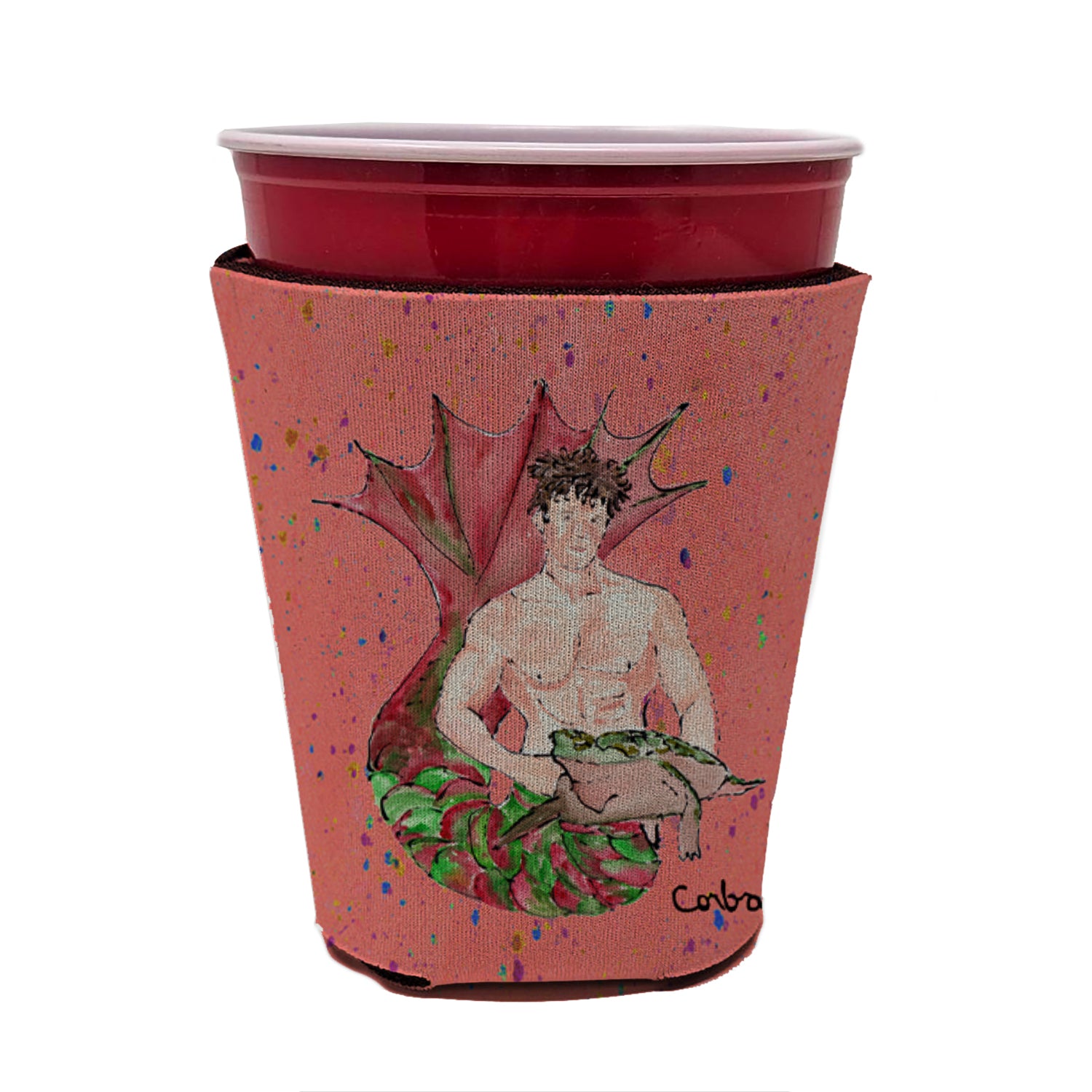 Merman Brunette Hair Merman Red Cup Beverage Insulator Hugger