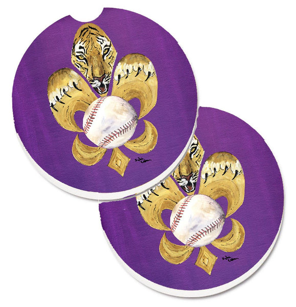 Tiger Fleur de lis Baseball Set of 2 Cup Holder Car Coasters 8476CARC by Caroline's Treasures