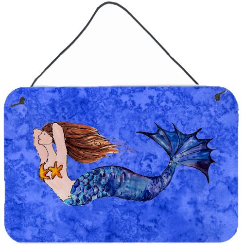Brunette Mermaid on Blue Wall or Door Hanging Prints 8725DS812 by Caroline's Treasures