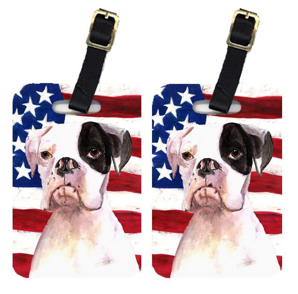 Pair of USA American Flag with Boxer Luggage Tags RDR3001BT by Caroline's Treasures