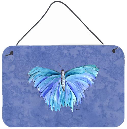 Butterfly on Slate Blue Aluminium Metal Wall or Door Hanging Prints by Caroline's Treasures