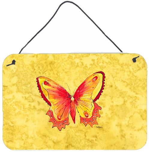 Butterfly on Yellow Aluminium Metal Wall or Door Hanging Prints by Caroline's Treasures