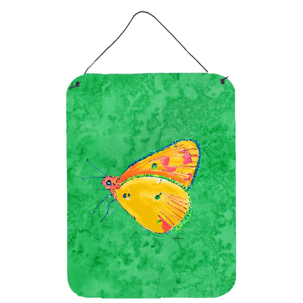 Butterfly Orange on Green Aluminium Metal Wall or Door Hanging Prints by Caroline's Treasures