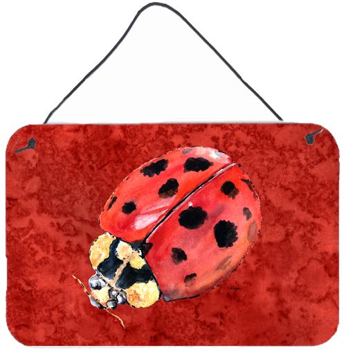 Lady Bug on Deep Red Aluminium Metal Wall or Door Hanging Prints by Caroline's Treasures