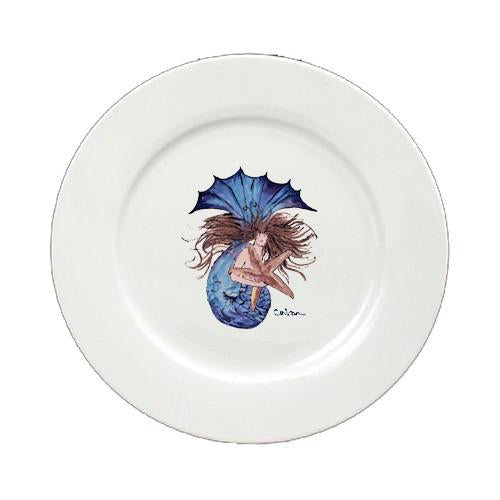 Brunette Mermaid Round Ceramic White Salad Plate 8337-DPW by Caroline's Treasures