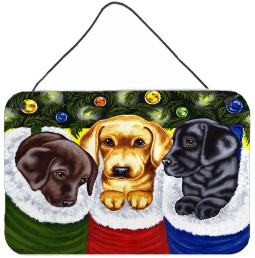 Christmas Stocking Surprise Labrador Wall or Door Hanging Prints by Caroline's Treasures