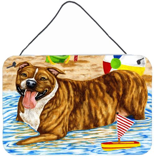 Beach Bum Staffie Wall or Door Hanging Prints by Caroline's Treasures