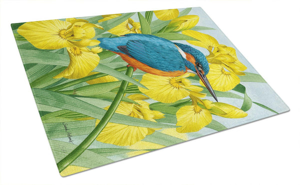 Kingfisher in Yellow Irises Glass Cutting Board Large ASA2009LCB by Caroline's Treasures