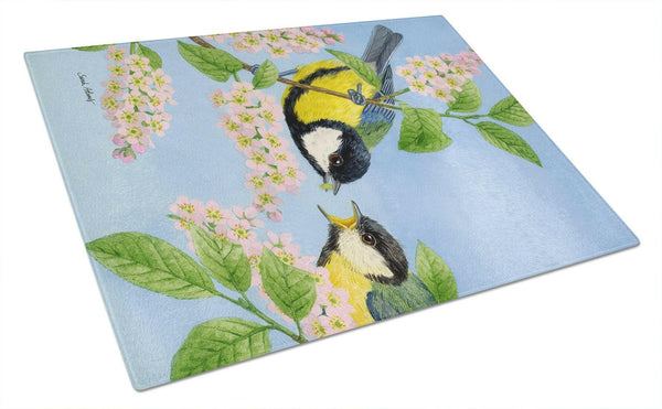 Eurasian Blue Tits Birds Glass Cutting Board Large ASA2128LCB by Caroline's Treasures