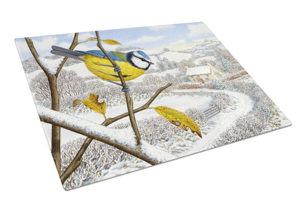 Winter Eurasian Blue Tit Glass Cutting Board Large ASA2188LCB by Caroline's Treasures