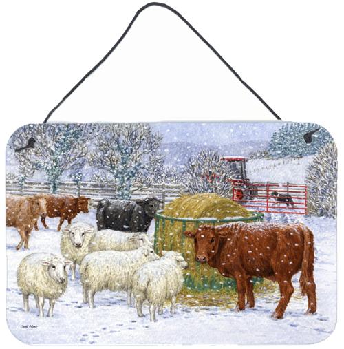 Cows and Sheep in the Snow Wall or Door Hanging Prints ASA2207DS812 by Caroline's Treasures