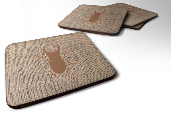 Set of 4 Beetle Burlap and Brown Foam Coasters - the-store.com