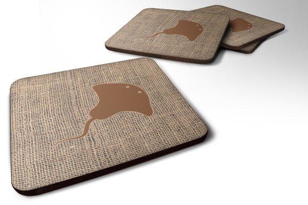 Set of 4 Stingray Burlap and Brown Foam Coasters - the-store.com