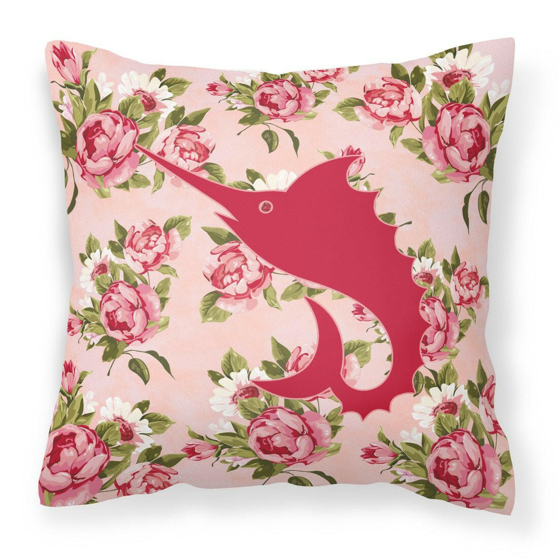 Fish+-+Sword+Fish+Shabby+Chic+Pink+Roses++Fabric+Decorative+Pillow+BB1097-RS-PK-PW1414+-+the-store.com