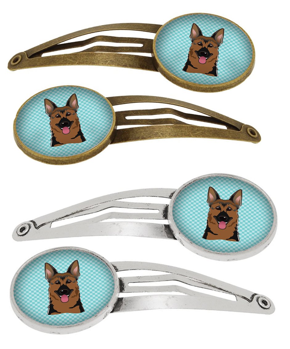 Checkerboard Blue German Shepherd Set of 4 Barrettes Hair Clips BB1149HCS4