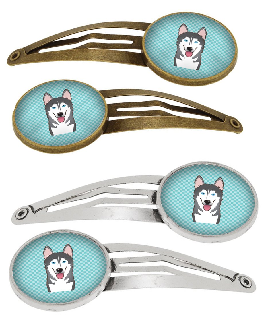 Checkerboard Blue Alaskan Malamute Set of 4 Barrettes Hair Clips BB1156HCS4