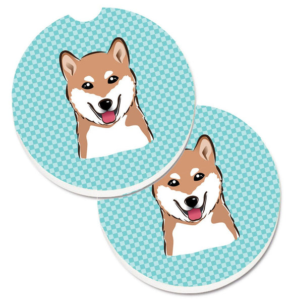 Checkerboard Blue Shiba Inu Set of 2 Cup Holder Car Coasters BB1163CARC by Caroline's Treasures