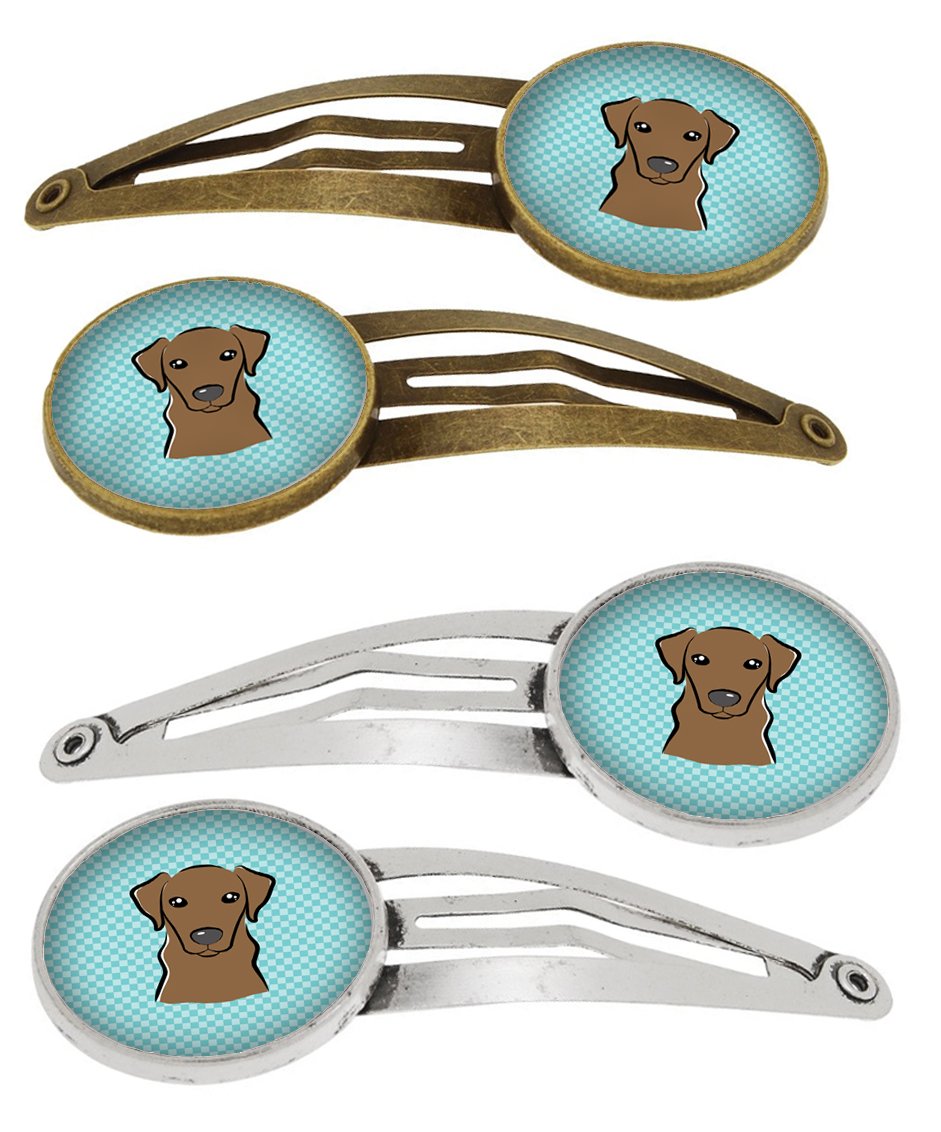 Checkerboard Blue Chocolate Labrador Set of 4 Barrettes Hair Clips BB1172HCS4