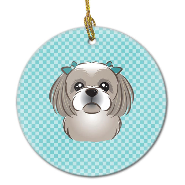 Checkerboard Blue Gray Silver Shih Tzu Ceramic Ornament BB1188CO1 by Caroline's Treasures