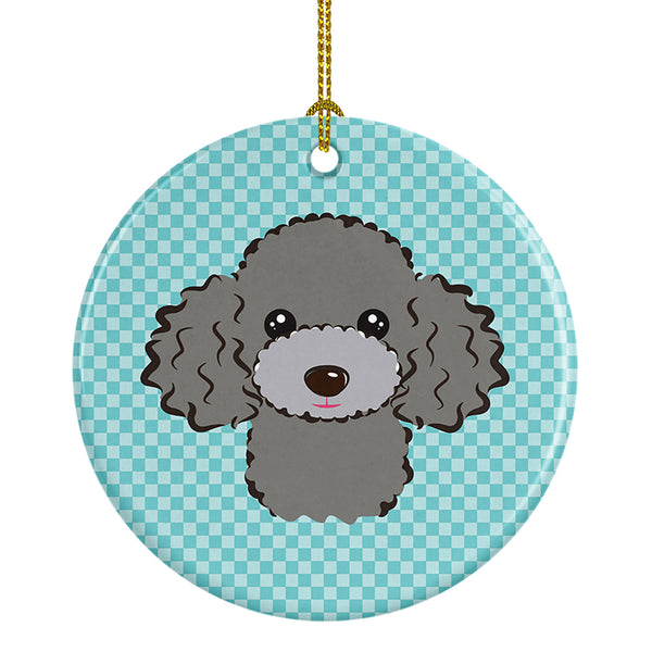 Checkerboard Blue Silver Gray Poodle Ceramic Ornament BB1197CO1 - the-store.com