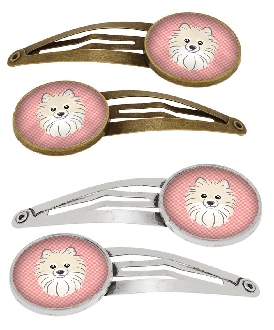 Checkerboard Pink Pomeranian Set of 4 Barrettes Hair Clips BB1207HCS4