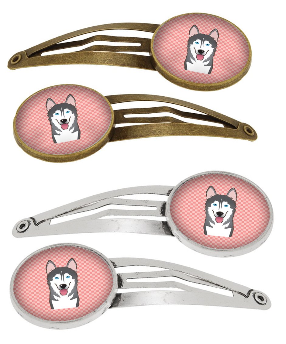 Checkerboard Pink Alaskan Malamute Set of 4 Barrettes Hair Clips BB1218HCS4