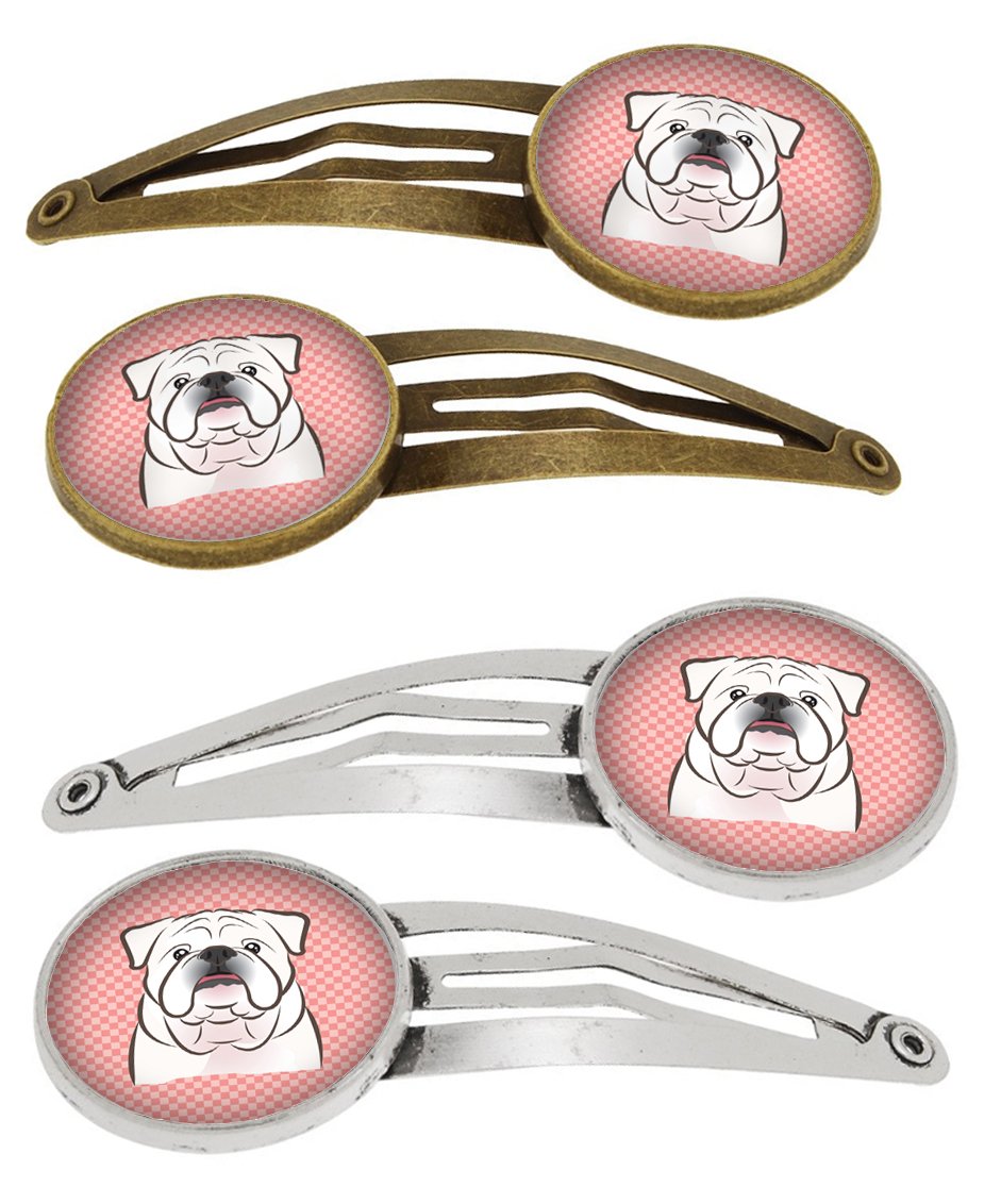 Checkerboard Pink White English Bulldog Set of 4 Barrettes Hair Clips BB1220HCS4