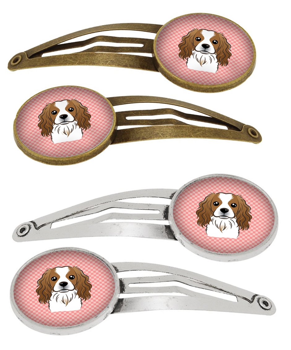 Checkerboard Pink Cavalier Spaniel Set of 4 Barrettes Hair Clips BB1224HCS4