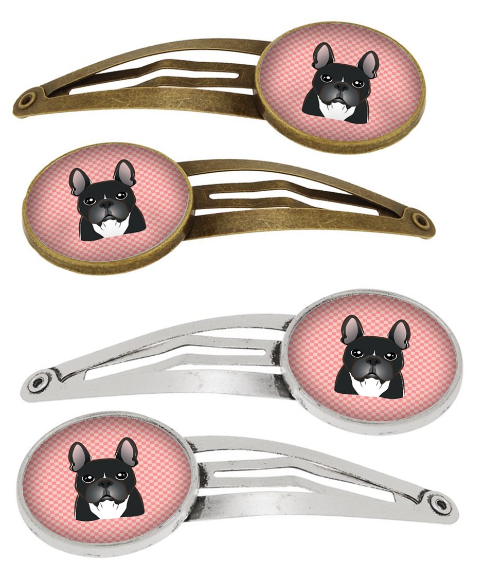 Checkerboard Pink French Bulldog Set of 4 Barrettes Hair Clips BB1227HCS4