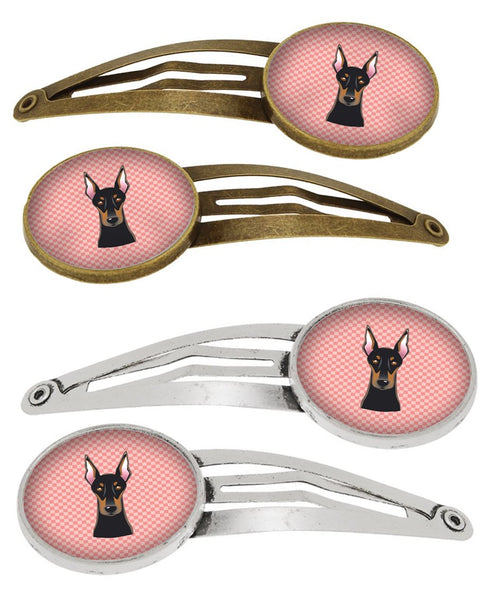 Checkerboard Pink Doberman Set of 4 Barrettes Hair Clips BB1245HCS4 by Caroline's Treasures