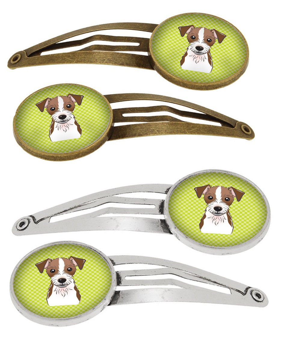 Checkerboard Lime Green Jack Russell Terrier Set of 4 Barrettes Hair Clips BB1264HCS4