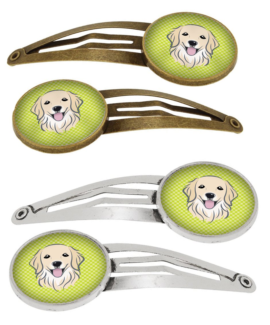 Checkerboard Lime Green Golden Retriever Set of 4 Barrettes Hair Clips BB1267HCS4