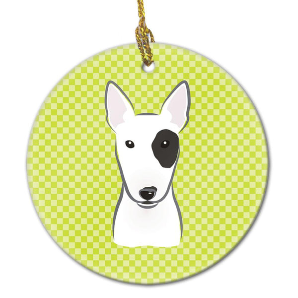 Checkerboard Lime Green Bull Terrier Ceramic Ornament BB1271CO1 by Caroline's Treasures