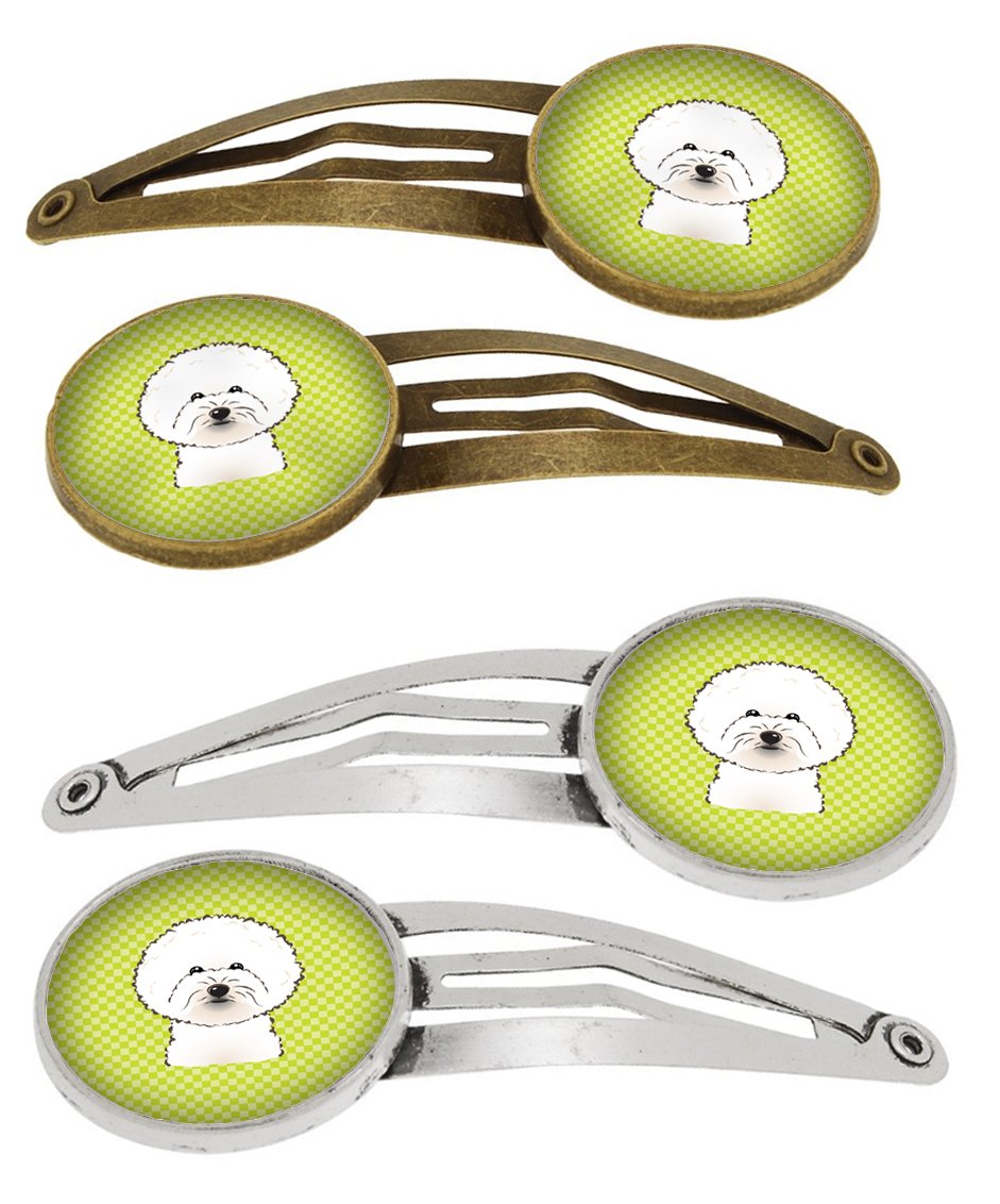 Checkerboard Lime Green Bichon Frise Set of 4 Barrettes Hair Clips BB1279HCS4